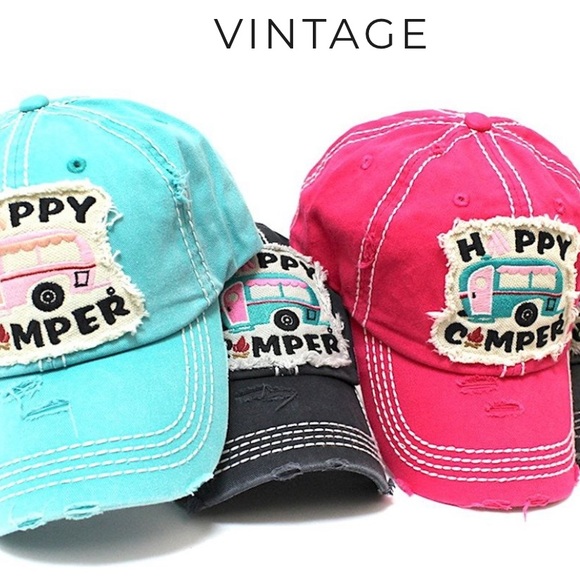 HOT PINK Happy Camper Fire Patch Embroidery cap - Picture 5 of 5